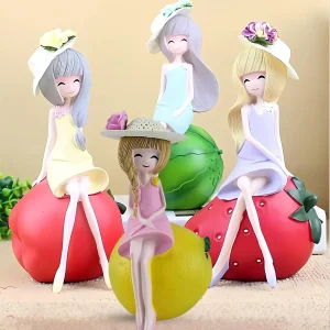 Petzlifeworld  4 Pcs Resin Fruit Girl Figurine – Small Desktop and Aquarium Ornament for Home & Office Decor, Cute Craft Gift for Women & Girls – Random Color, 6.5x12.5cm – Ideal for Gift and Decor