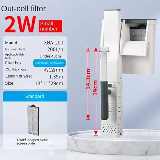 Sunsun XBA-200 | 2W | 200L/H | Suitable for 1.5 Feet Aquarium Fish Tank Water Fall Style Hang On Filter with Surface Skimmer - Bild 6