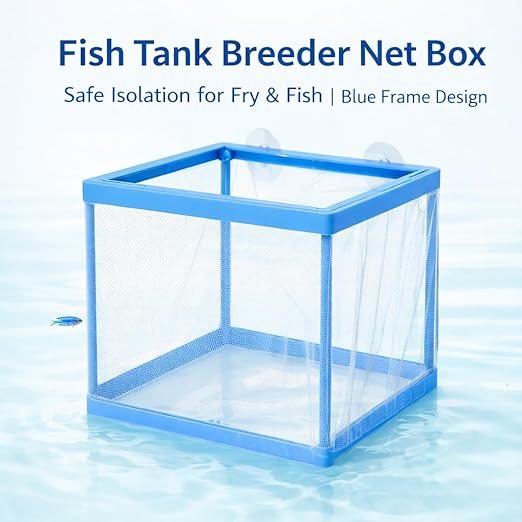 petzlifeworld FS-01 Fish Tank Breeder Net Box with Suction Cups | Blue Mesh Fry Saver for Aquarium | Isolation Box for Baby, Injured & Aggressive Fish - Bild 8