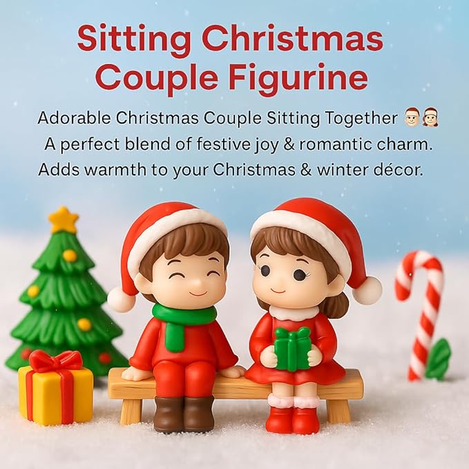 Petzlifeworld Sitting Christmas Couple Mini Figurines – Cute Resin Holiday Ornament | Romantic Festive Decor for Home, Office, or Tabletop for Lovers & Couples - Bild 8