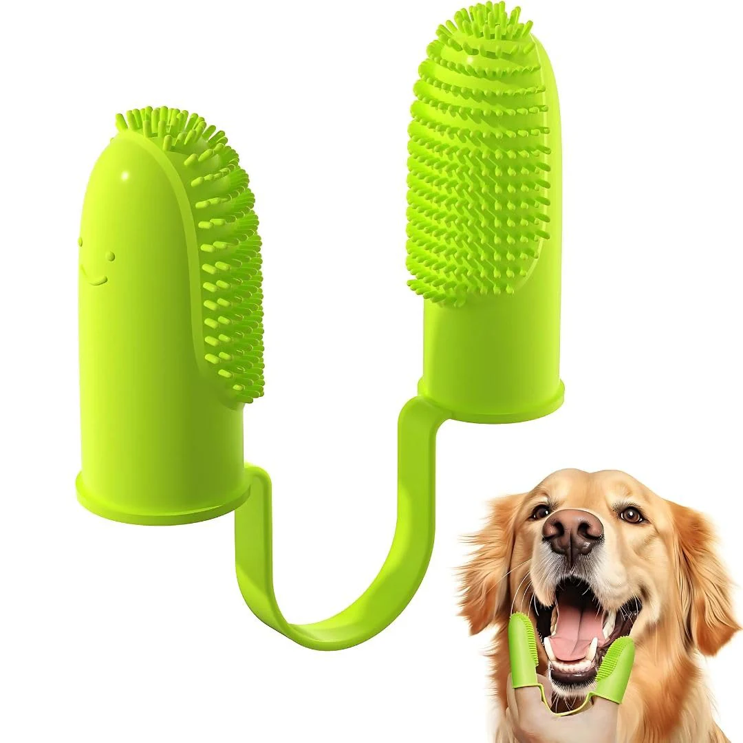 PetzLifeworld 1 Pcs (Double Finger-Random Color) Silicone Dog & Cat Finger Toothbrush | All-Around Dental Care for Dogs, Puppies & Cats - Bild 2