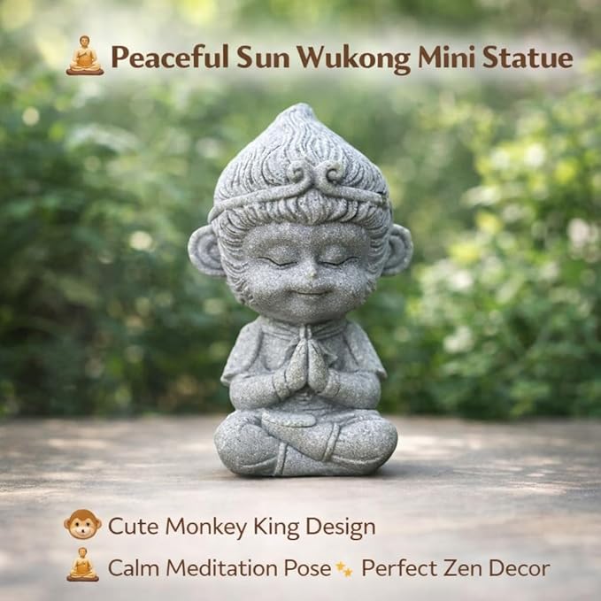 Petzlifeworld Mini Sun Wukong Meditation Statue – Cute Monkey King Resin Figurine for Aquarium, Garden, Desk, Zen Decor, Moss Pot & Fish Tank Decoration by Petzlifeworld - Bild 4