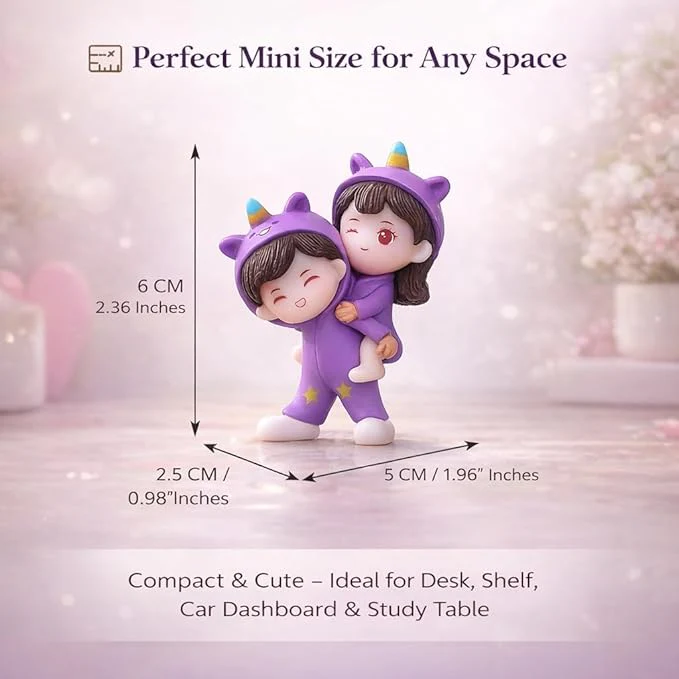 petzlifeworld Purple Miniature Cute Couple Statue – Girl on Boy’s Shoulder Resin Showpiece | Romantic Gift for Girlfriend, Boyfriend, Husband, Wife | Mini Desk & Car Dashboard Decor (6 cm) - Bild 5