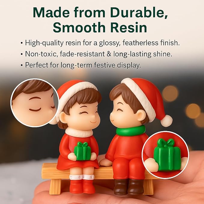 Petzlifeworld Sitting Christmas Couple Mini Figurines – Cute Resin Holiday Ornament | Romantic Festive Decor for Home, Office, or Tabletop for Lovers & Couples - Bild 6
