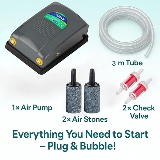 Sobo SB-648 Dual Outlet Silent Aquarium Qxygen Pump with Free 3 Meter Air Tube, 2 Air Stone and 2 Check Valve | Power : 5W | Output : 2 * 4L/min | Pressure : 2 * 0.02mpa - Bild 7