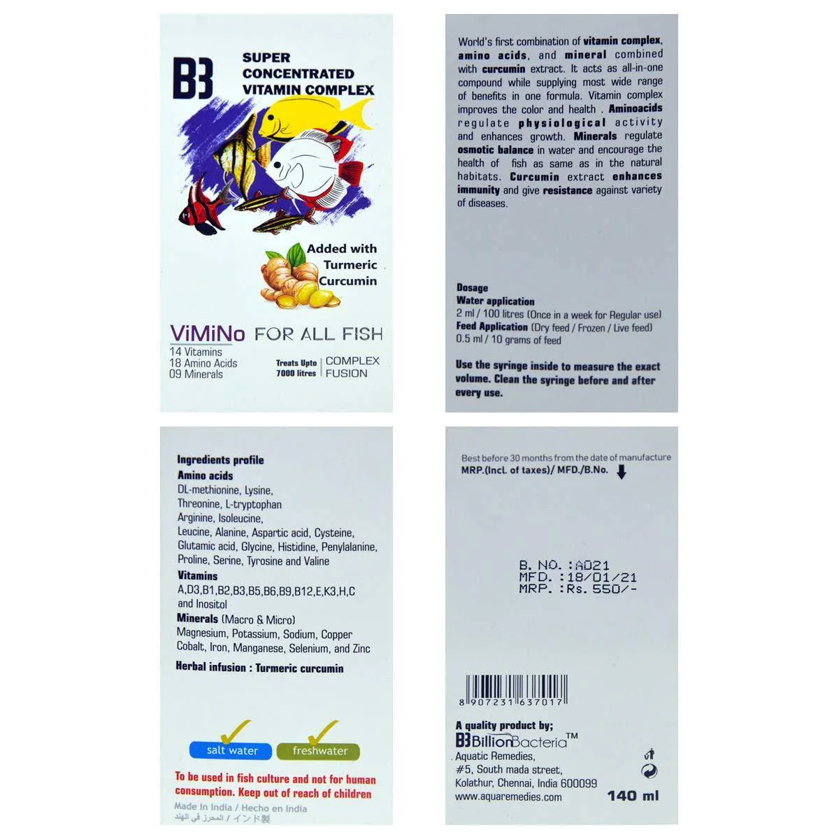 Billion Bacteria by Aquatic Remedies ViMiNo for All Fish 140ml - Bild 3