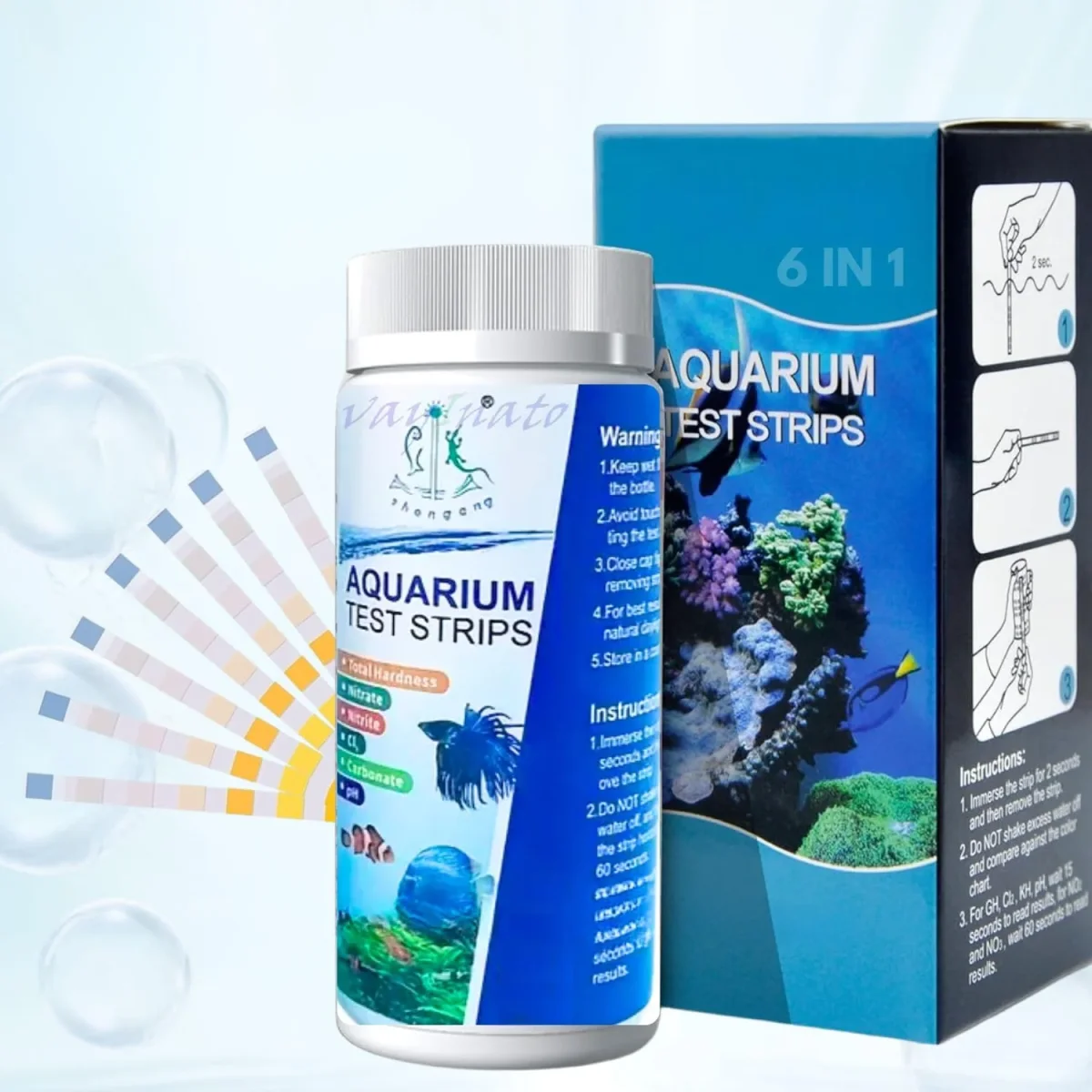 Petzllifeworld 6 in 1 Aquarium (100 Strips) Test Strips for Freshwater Saltwater | Quick and Accurate | Pond, Fish Tank and Swimming Pool - Bild 2