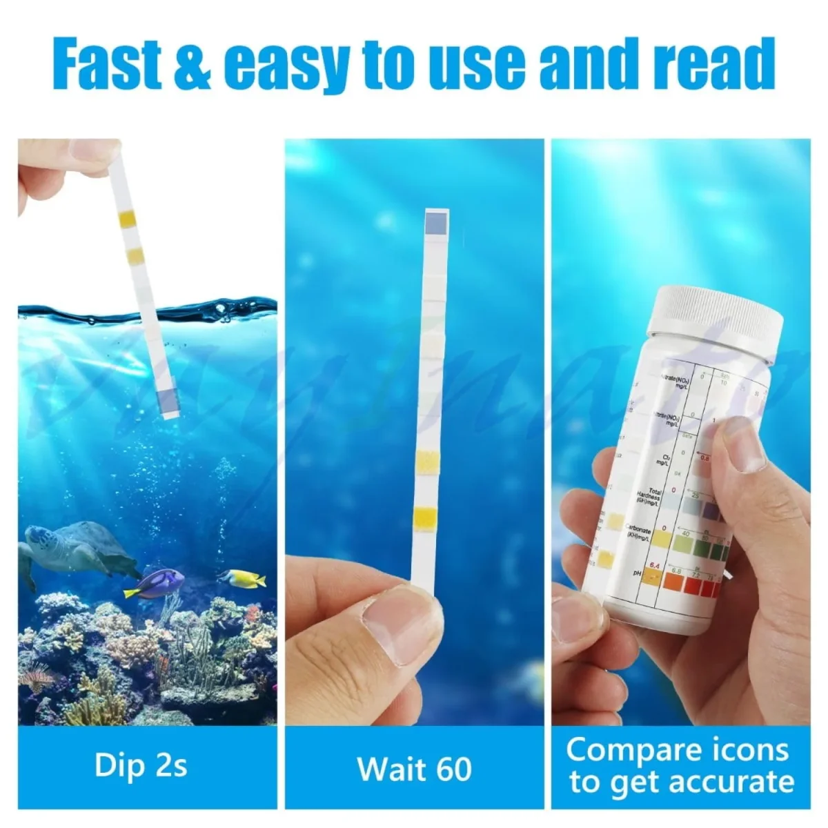 Petzllifeworld 6 in 1 Aquarium (100 Strips) Test Strips for Freshwater Saltwater | Quick and Accurate | Pond, Fish Tank and Swimming Pool - Bild 4