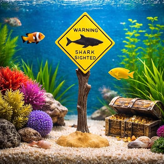 Petzlifeworld Shark-Sighted Warning Sign Decoration for Aquariums, Fish Tanks, Ponds & Bathtubs | Miniature Marine Landscape Decor | Realistic Nautical Theme, Durable Resin - Bild 2