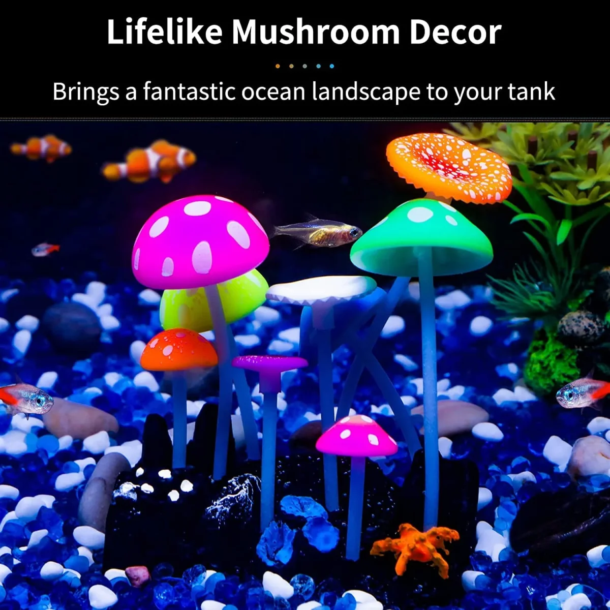 Petzlifeworld Glowing Effect Artificial Mushroom Aquarium Plant Decor Ornament Decoration for Fish Tank Landscape - Bild 5
