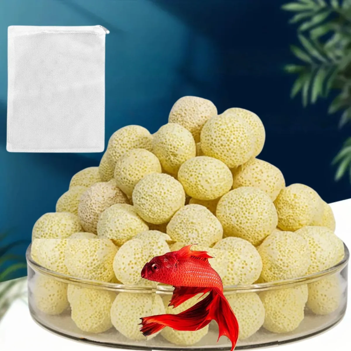 Petzlifeworld 250g Yellow Ceramic Bio Ball with Net Bag for Aquarium Fish Tank - Bild 2