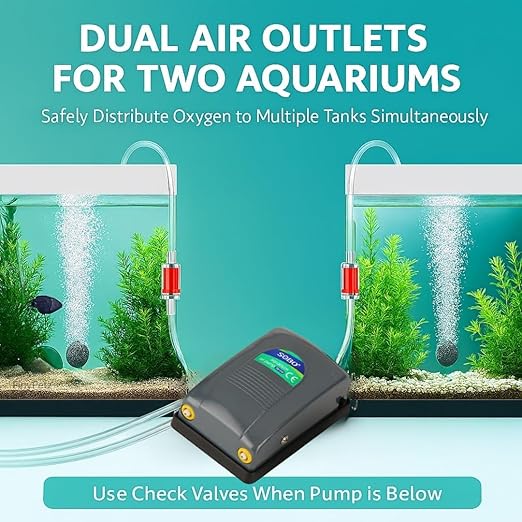 Sobo SB-648 Dual Outlet Silent Aquarium Qxygen Pump with Free 3 Meter Air Tube, 2 Air Stone and 2 Check Valve | Power : 5W | Output : 2 * 4L/min | Pressure : 2 * 0.02mpa - Bild 4