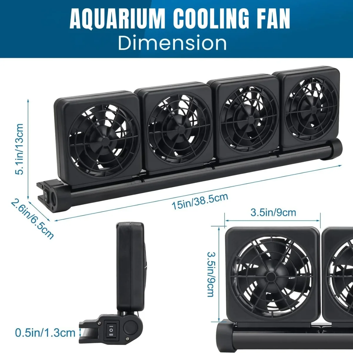 Petzlifeworld Four Head (Black) Fish Tank Cooling Fan System, 2 Wind Speed Adjustable - Bild 3
