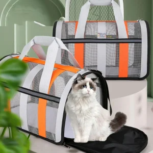 Petzlifeworld Cat & Dog Carrying Bag Outgoing Travel Pets Handbag Breathable - Grey with Orange