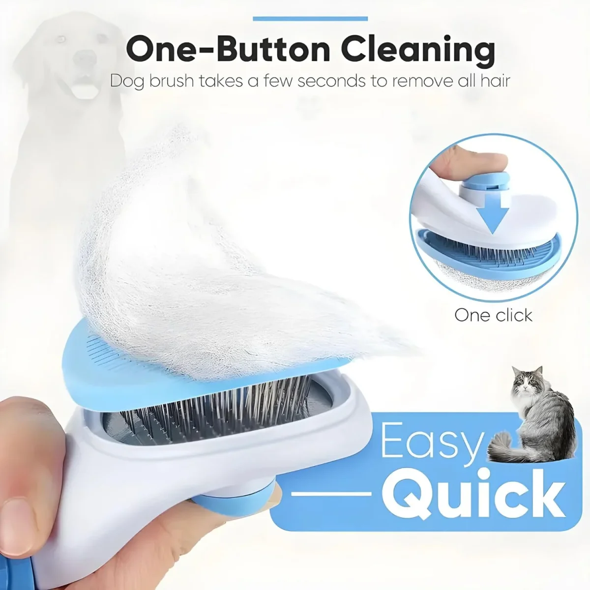 PetzLifeworld One Click Self-Cleaning Smooth Brush, Dog Cat Rabbit Pet Grooming Shedding Brush - Bild 9