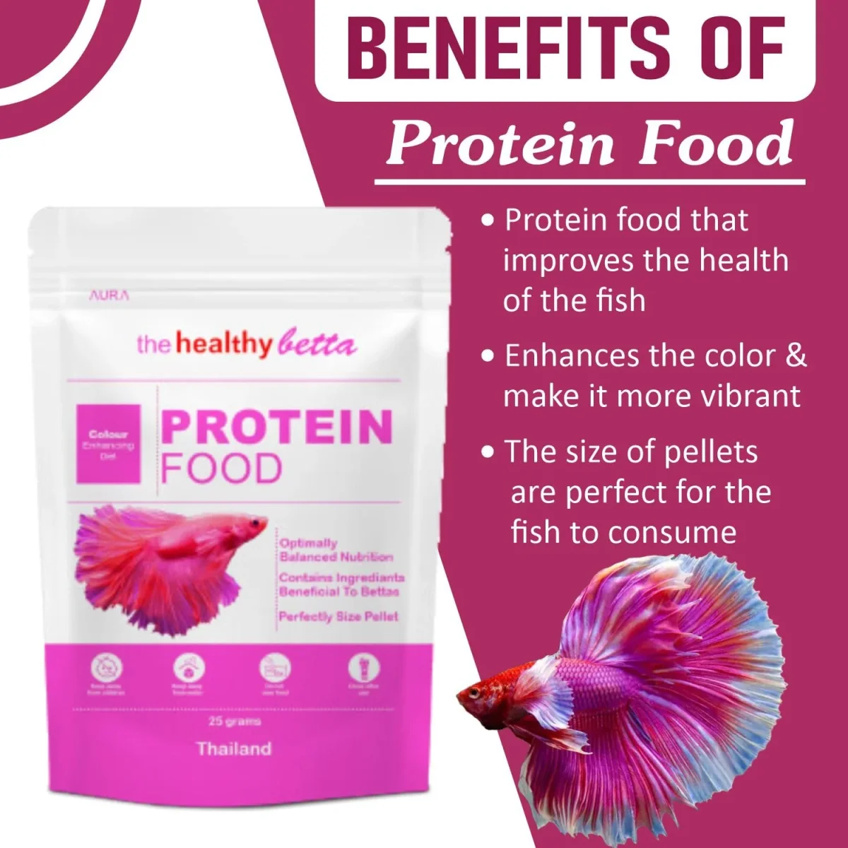 Aura The Healthy Betta Protein Food, 25G | Colour Enhancing Diet - Bild 4