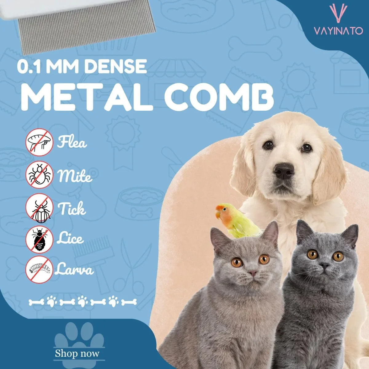 PetzLifeworld Stainless Steel Needle Flea Comb for Cats & Dogs - Removes Tangles, Knots & Tear Stains, Fleas, Ticks - Bild 5