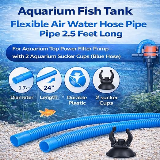 Petzlifeworld Aquarium Flexible Blue Hose Pipe 2.5 Ft | Air & Water Tube for Top Power Filter Pump | 1.7 cm Diameter with Suction Cups - Bild 3