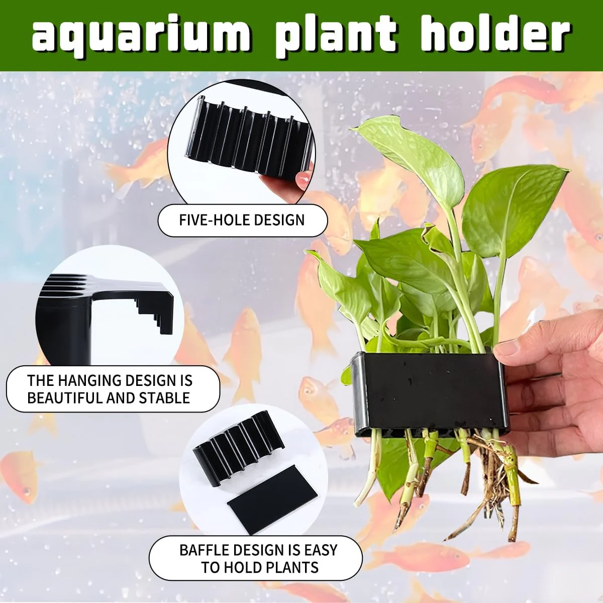 VAYINATO® 5 Hole Aquarium Fish Tank Water Plant and Indoor Money Plastic Plant Holder Hydroponics Plastic Pot | Decoration Plant Hanging Cups (Black) by Petzlifeworld - Bild 5