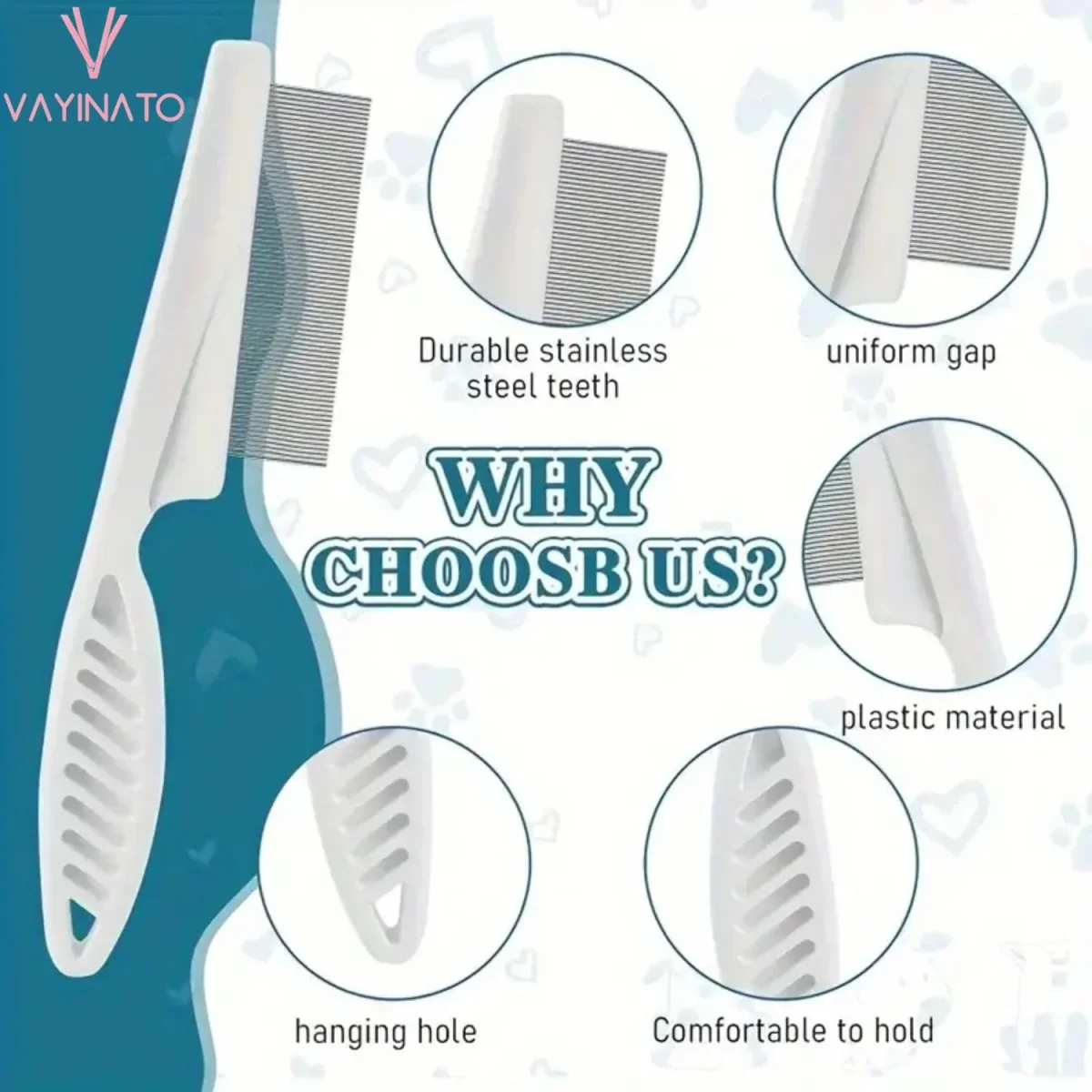 PetzLifeworld Stainless Steel Needle Flea Comb for Cats & Dogs - Removes Tangles, Knots & Tear Stains, Fleas, Ticks - Bild 6