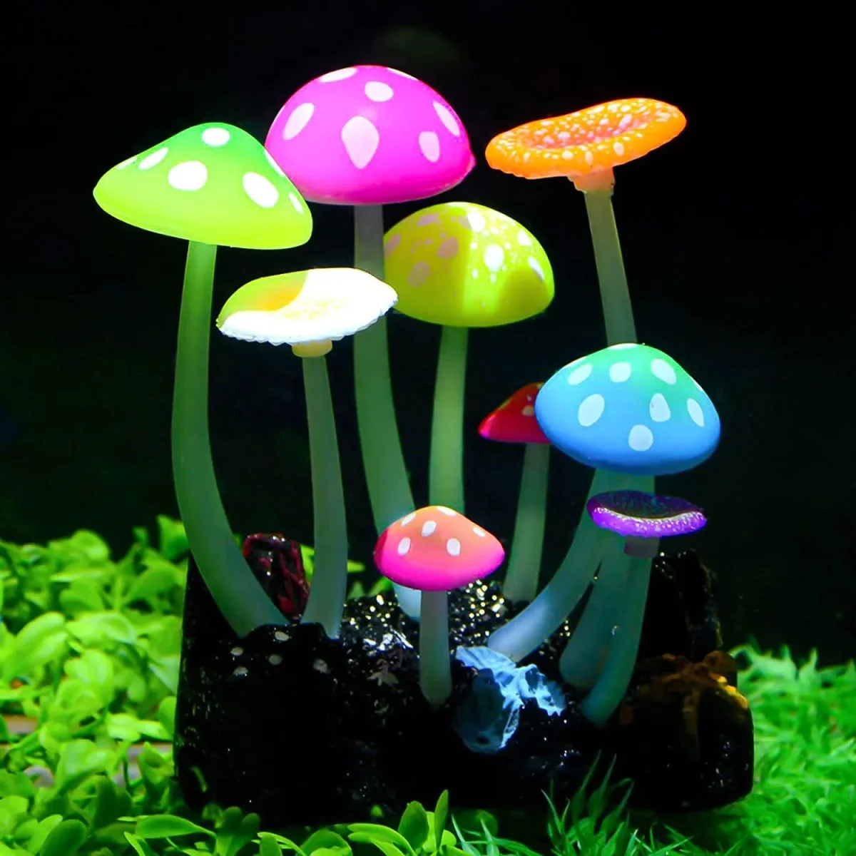 Petzlifeworld Glowing Effect Artificial Mushroom Aquarium Plant Decor Ornament Decoration for Fish Tank Landscape - Bild 2
