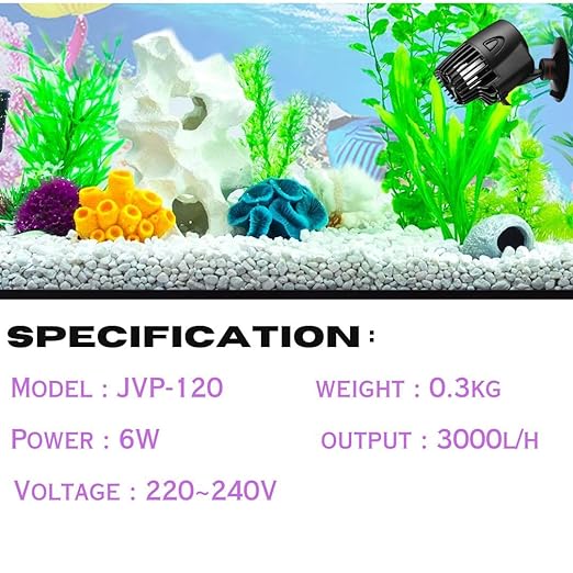 Sunsun JVP-120 (6W | 3000L/H | Suitable for 3 Feet Tank) Mini Wave Maker Power Head with Suction Cup for Aquarium Fish Tank - Bild 5