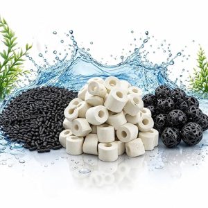 Petzlifeworld Aquarium Filter Media 3 Combo Set – 150g Activated Carbon + 150g Ceramic Rings + 10 Bio Balls | Improves Water Quality, Removes Odor & Toxins | Suitable for All Aquarium Filters