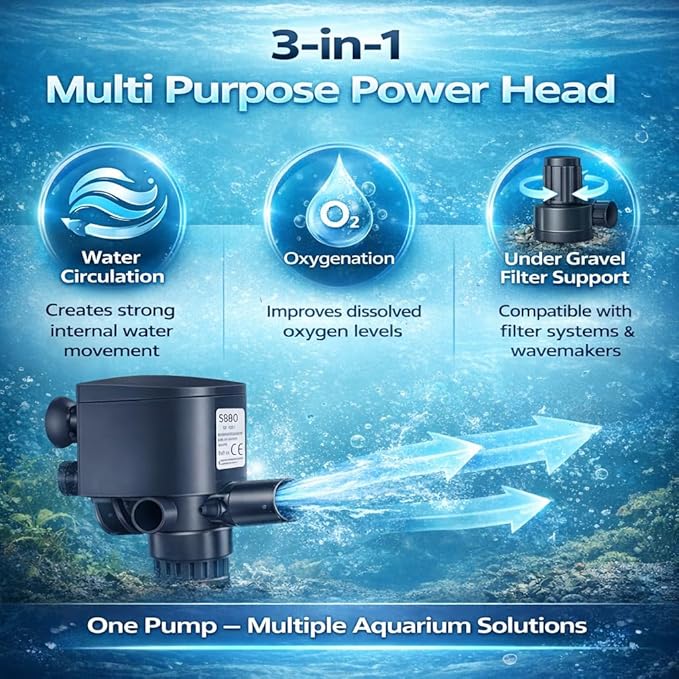 SOBO WP-4880 | 45W | 2M Lift Height Aquarium Submersible Pump 3000L/H High Flow Power Head | Multi-Function Water Circulation, Oxygenation & Filter Support for Freshwater & Marine Tanks - Bild 5