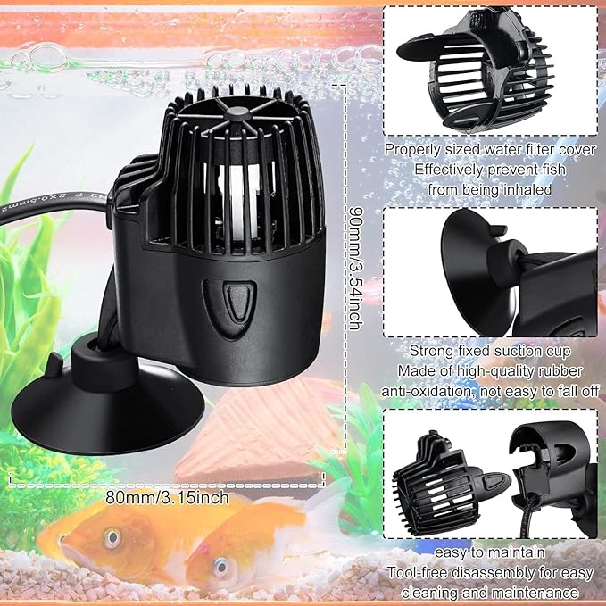 Petzlifeworld 360 Degree Rotating Single Head Aquarium Super Wave Maker (XL-100M | 6W | 3000L/H | Fit for 2 Feet Tank) - Bild 6