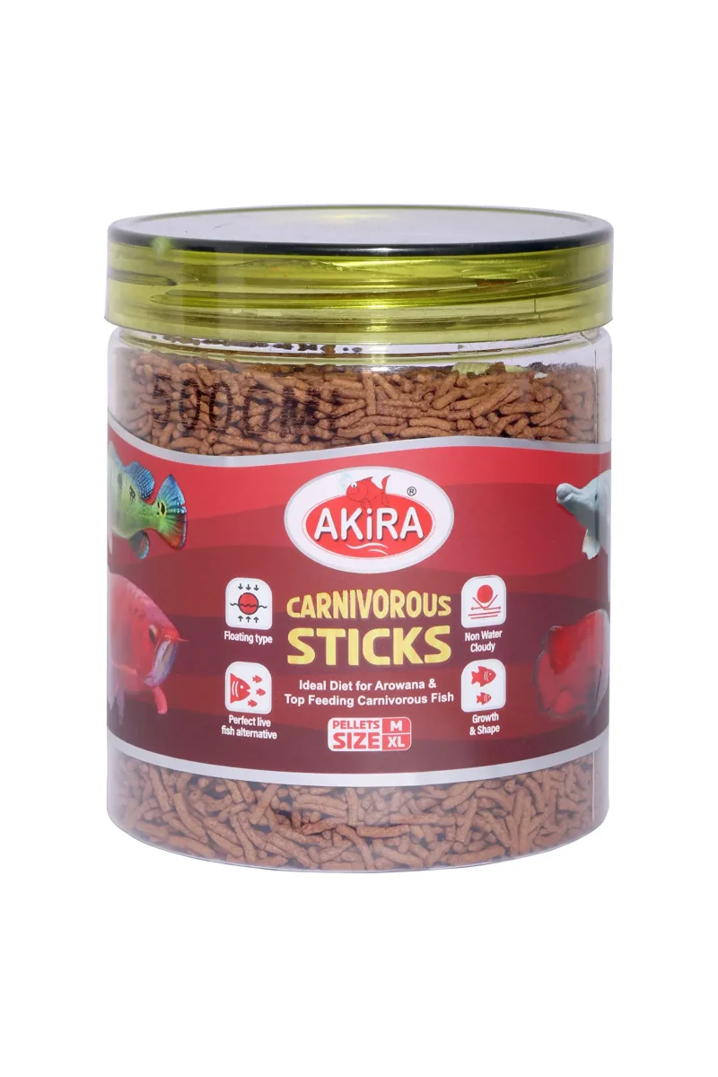 Akira Carnivorous Sticks - 500ML,Protein: 45% (Ideal Diet for AROWANA & TOP Feeding Carnivorous Fish)
