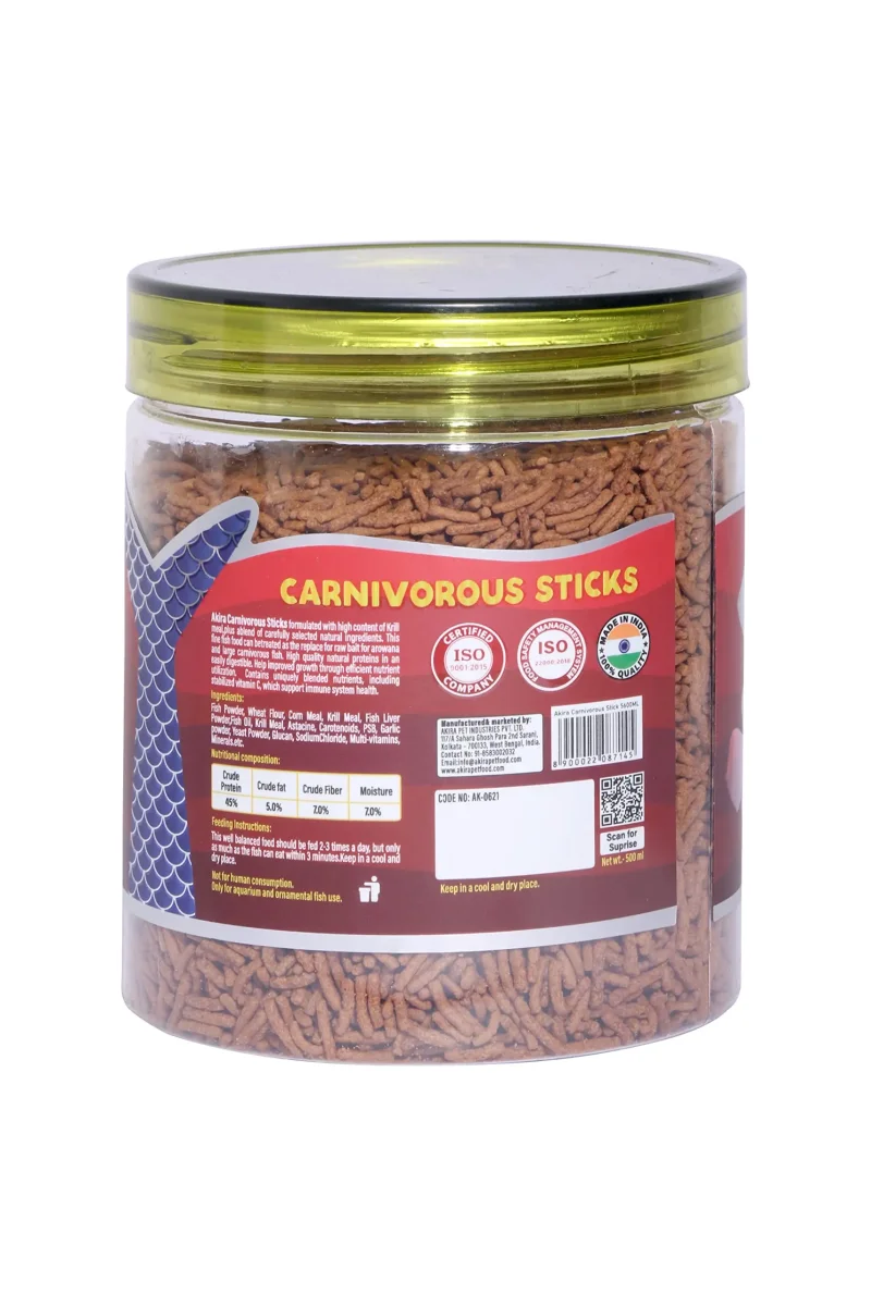 Akira Carnivorous Sticks - 500ML,Protein: 45% (Ideal Diet for AROWANA & TOP Feeding Carnivorous Fish) - Bild 4