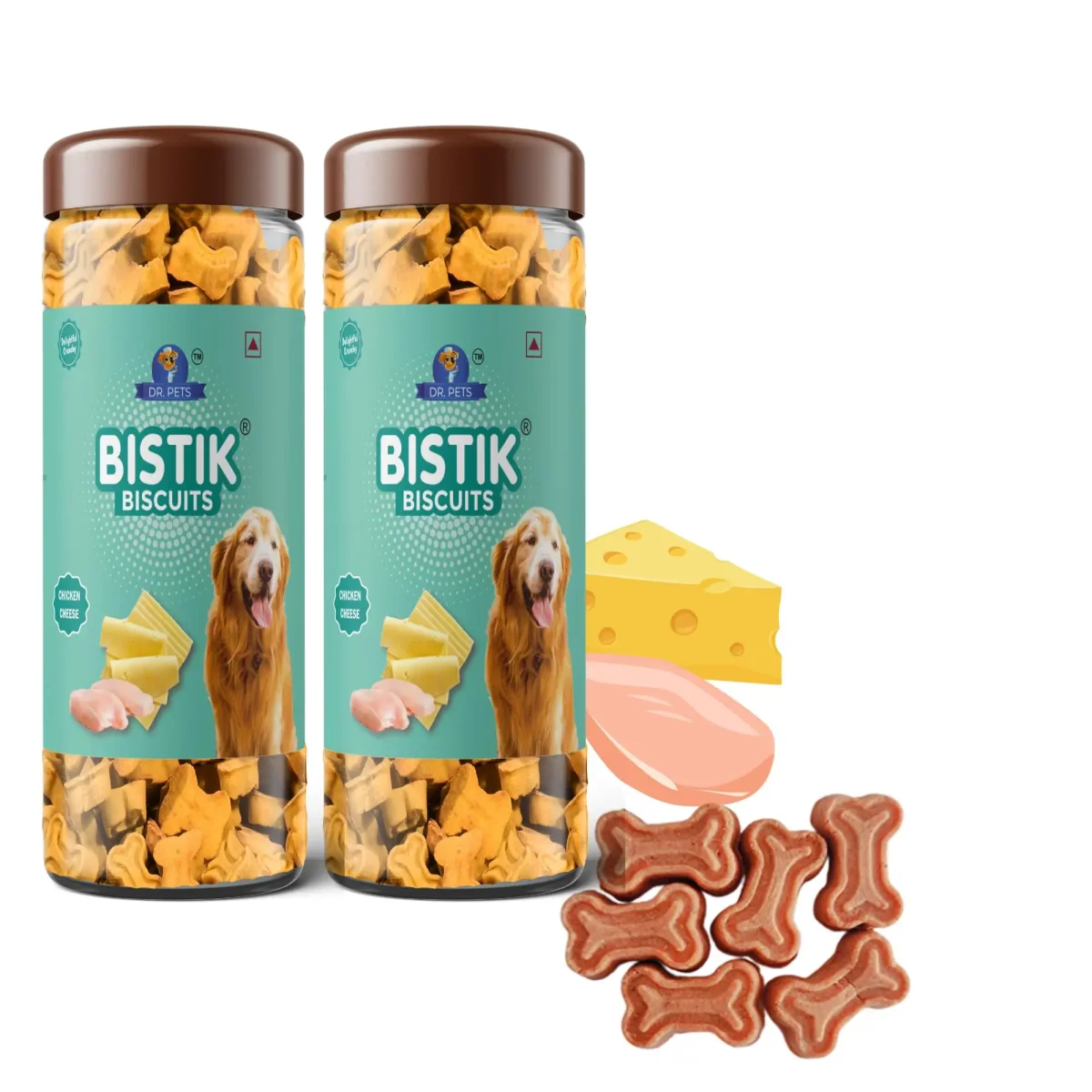Dr.Pets Bistik Dog Food Treat - Dog Biscuits for Adult Dog & Puppy, Gluten Free Healthy Treats with Fresh & Natural Ingredients, Chicken Cheese Flavor 450g Each Pack of 2 - Bild 2