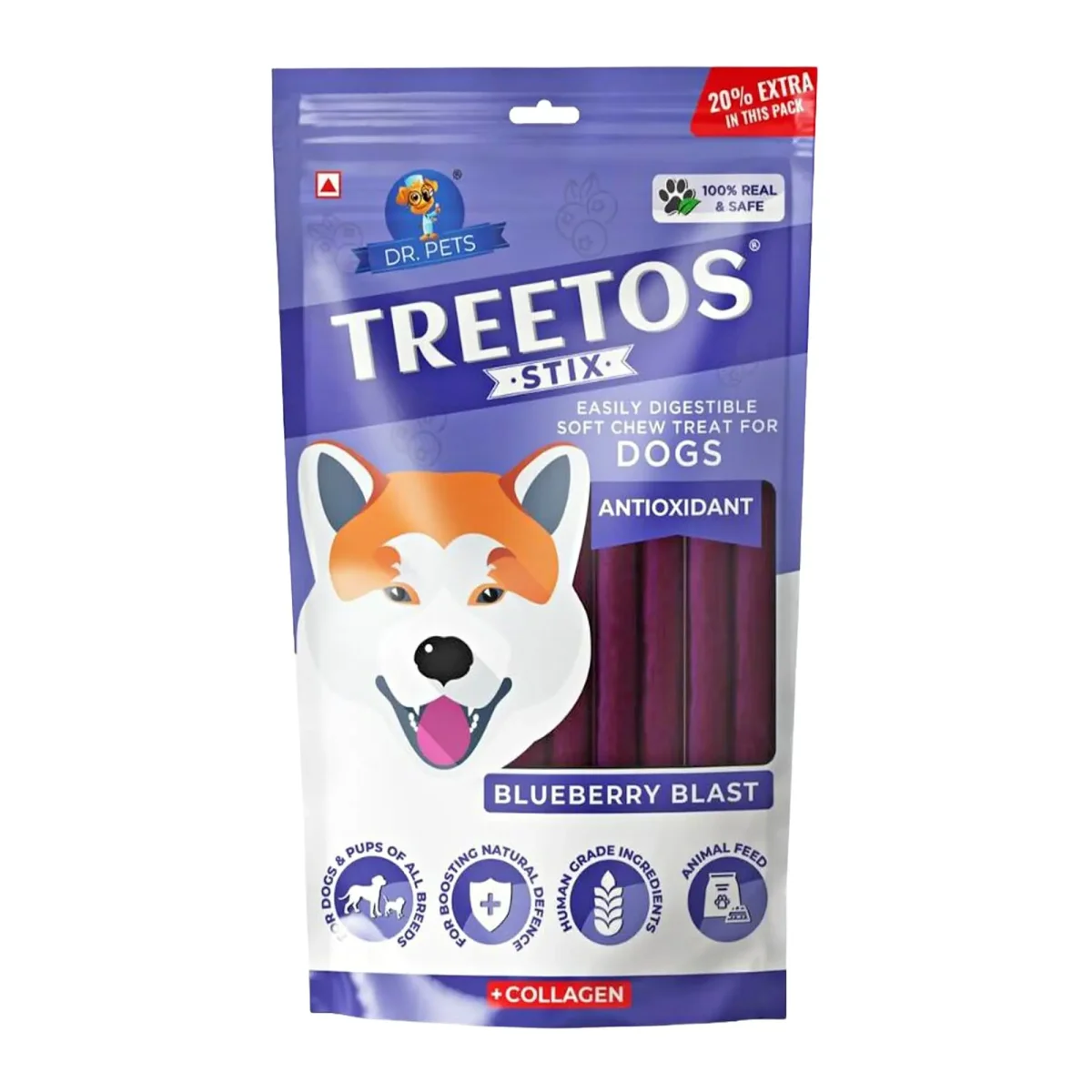 Dr.Pets Treetos Dog Food, Chicken Sticks for Dog Chew Stick for All Life Stages, Dog Treats for Adult Dog & Puppies, Gluten-Free, Soft & Chewy Texture, Blueberry Blast Flavor 85g Pack of 2 - Bild 3
