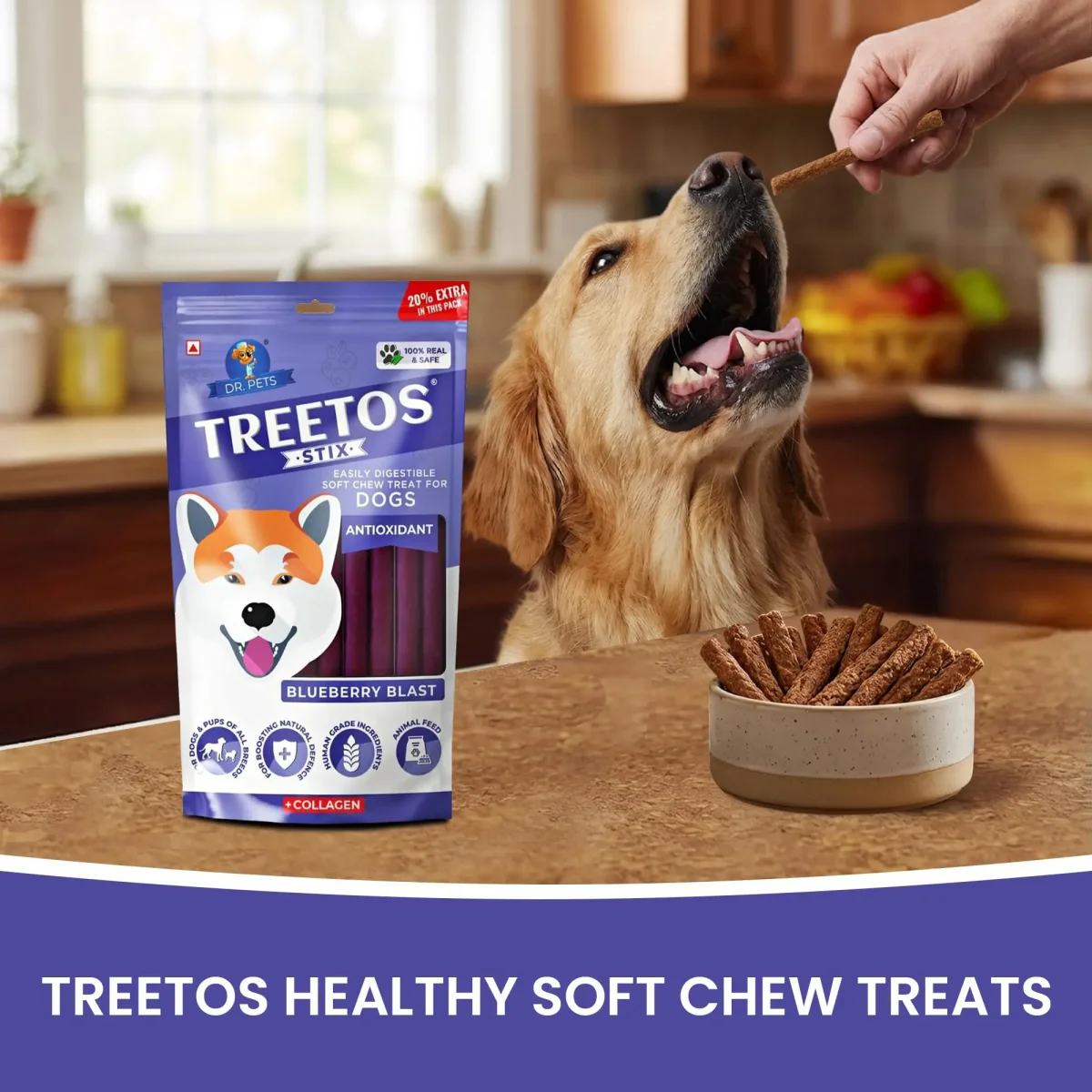 Dr.Pets Treetos Dog Food, Chicken Sticks for Dog Chew Stick for All Life Stages, Dog Treats for Adult Dog & Puppies, Gluten-Free, Soft & Chewy Texture, Blueberry Blast Flavor 85g Pack of 2 - Bild 7