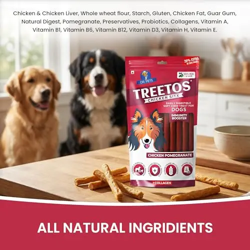 Dr.Pets Treetos Dog Food, Chicken Sticks for Dog Chew Stick for All Life Stages, Dog Treats for Adult Dog & Puppies, Gluten-Free, Soft & Chewy Texture, Chicken Pomegranate Flavor 70g Pack of 1 - Bild 9