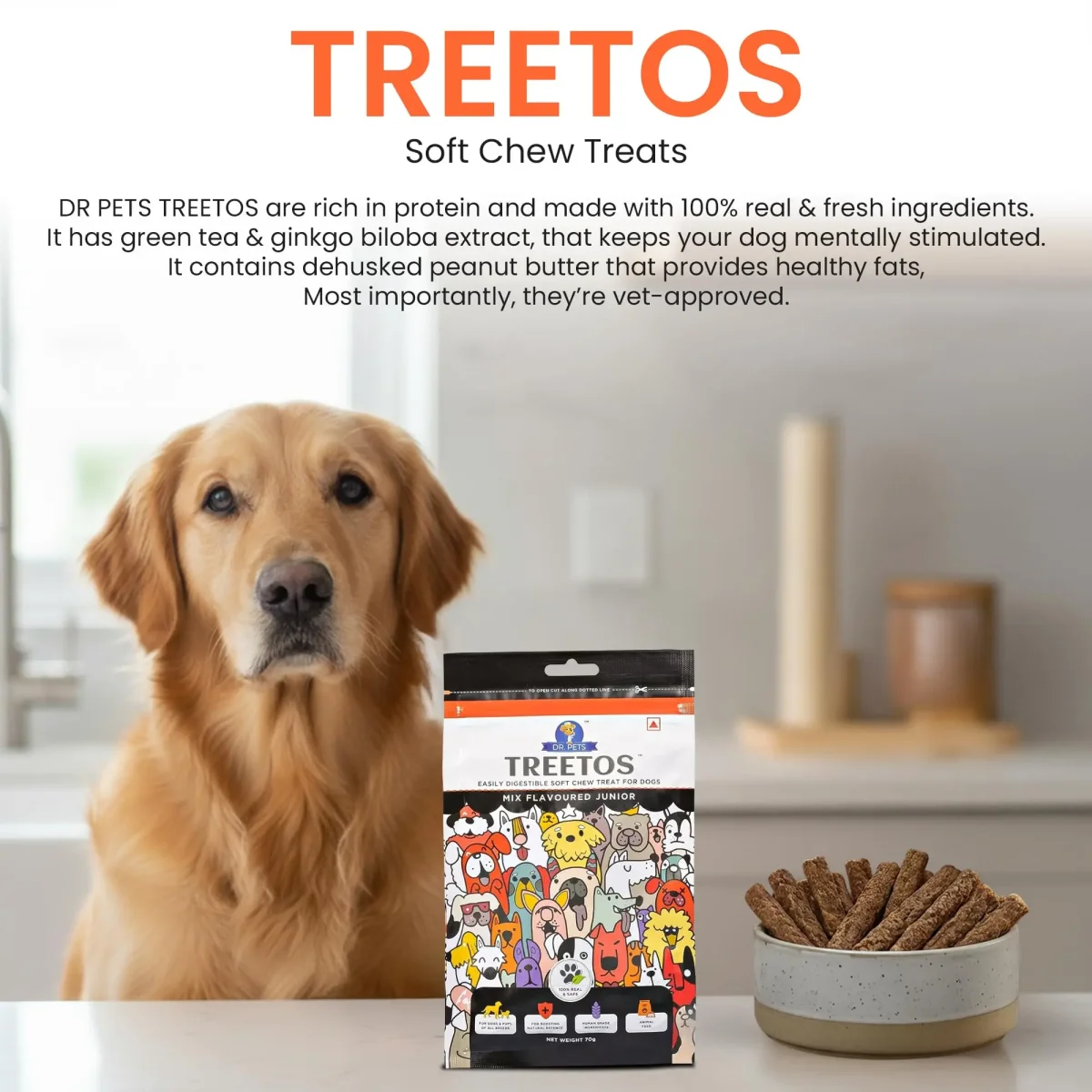 Dr.Pets Treetos Dog Food, Chicken Sticks for Dog Chew Stick for All Life Stages, Dog Treats for Adult Dog & Puppies, Gluten-Free, Soft & Chewy Texture, Mix Flavor 70g Pack of 1 - Bild 4