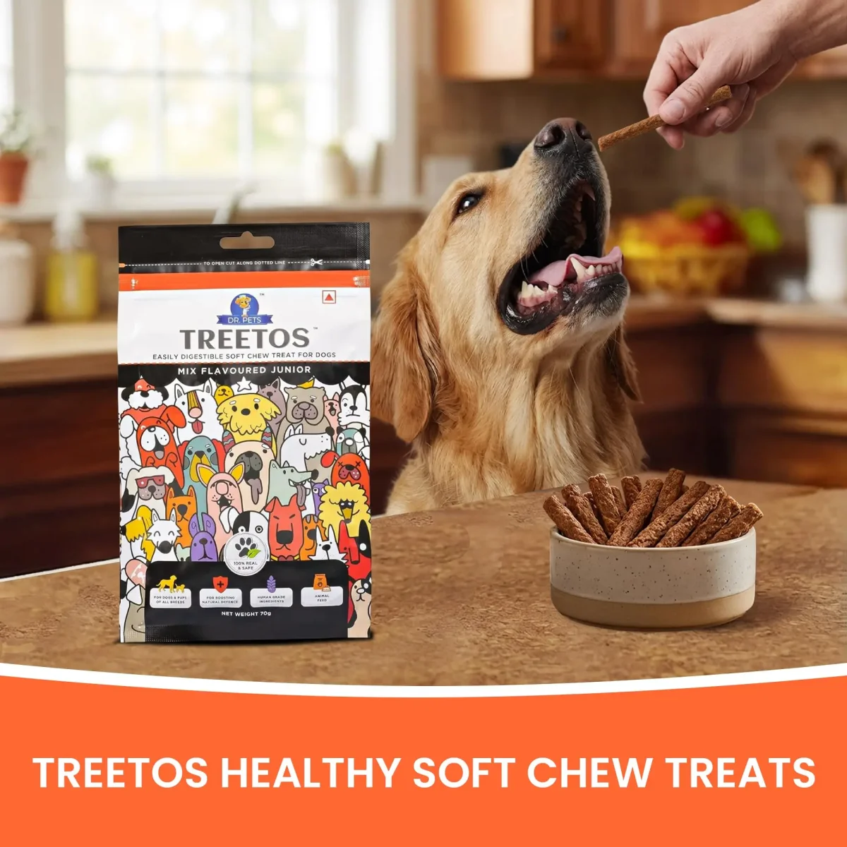Dr.Pets Treetos Dog Food, Chicken Sticks for Dog Chew Stick for All Life Stages, Dog Treats for Adult Dog & Puppies, Gluten-Free, Soft & Chewy Texture, Mix Flavor 70g Pack of 1 - Bild 6