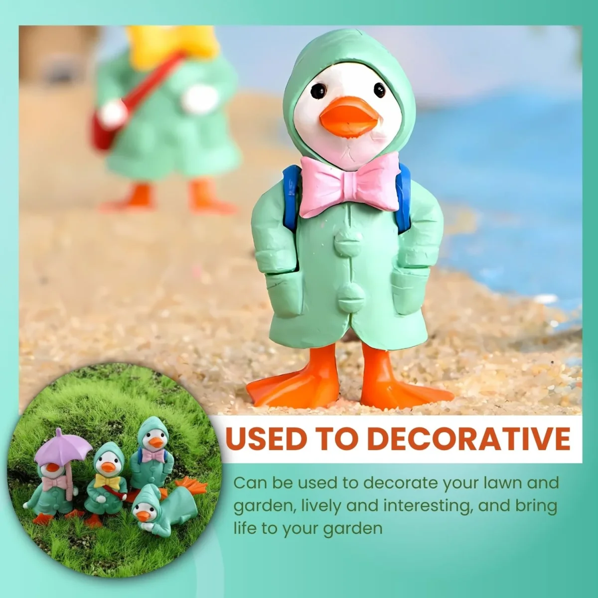 Petzlifeworld Green Super Cute Mini Resin Ducklings, Cartoon Creative Raincoat Ducklings - Bild 8