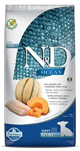FARMINA N&D Ocean – COD Pumpkin& Cantaloupe Melon - Grain Free - Dog Dry Food - Puppy - Mini Breed (7kg)