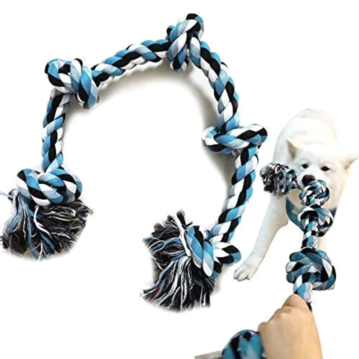 Foodie Puppies Cotton Dog Rope Toy for Aggressive Chewers, Tough Tug of War Large Dog Toys with Knots, Durable Cotton Rope Dog Chew Toy for Medium and Big Dogs- Washable (5 Knots Rope) - Bild 8