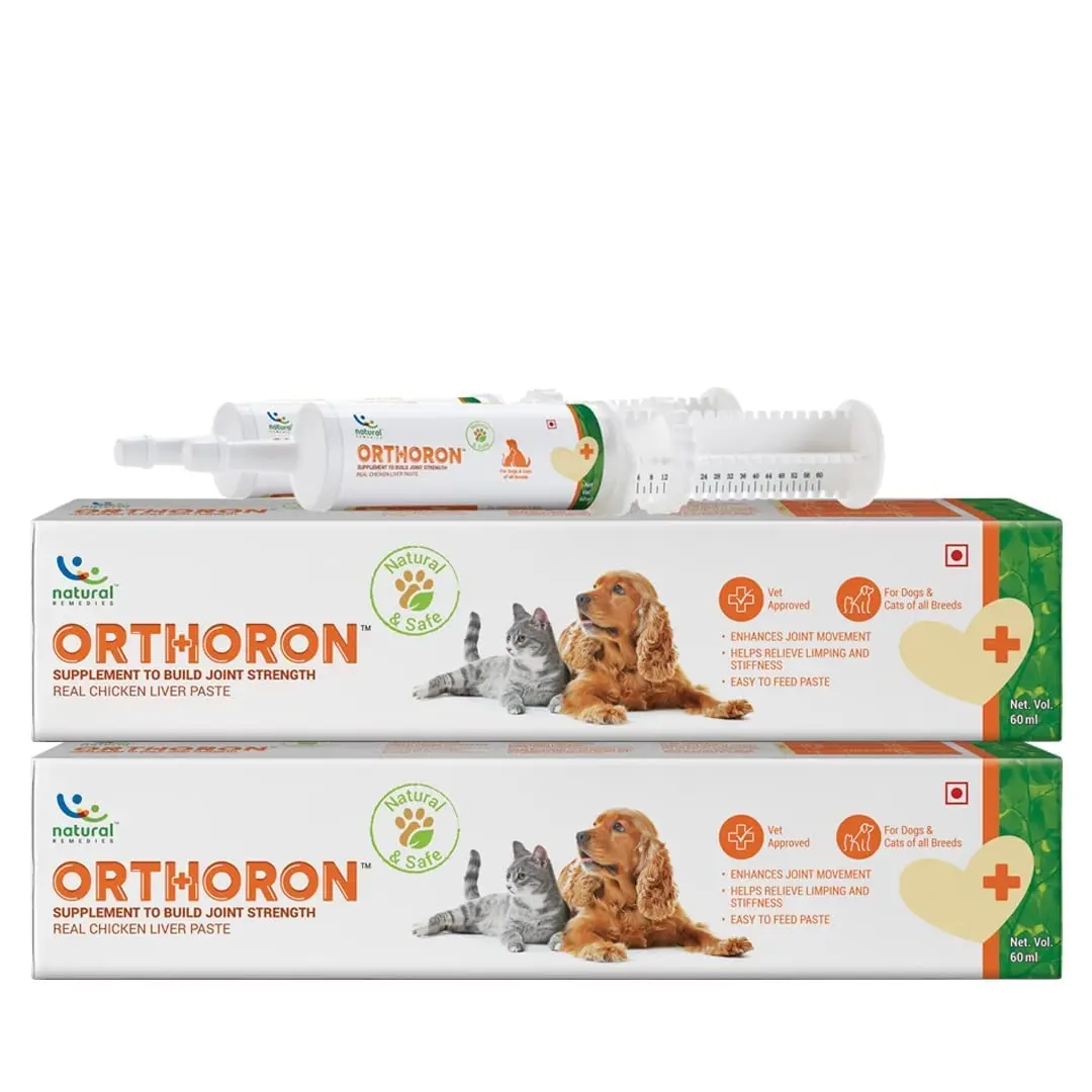 Natural Remedies Orthoron Joint Supplement for Dogs and Cats, Relieves Limping and Stiffness, Enhances Joint Movement, All-Natural & Safe, Easy Feed Paste, Real Chicken Liver, 60ml (Pack of 2)