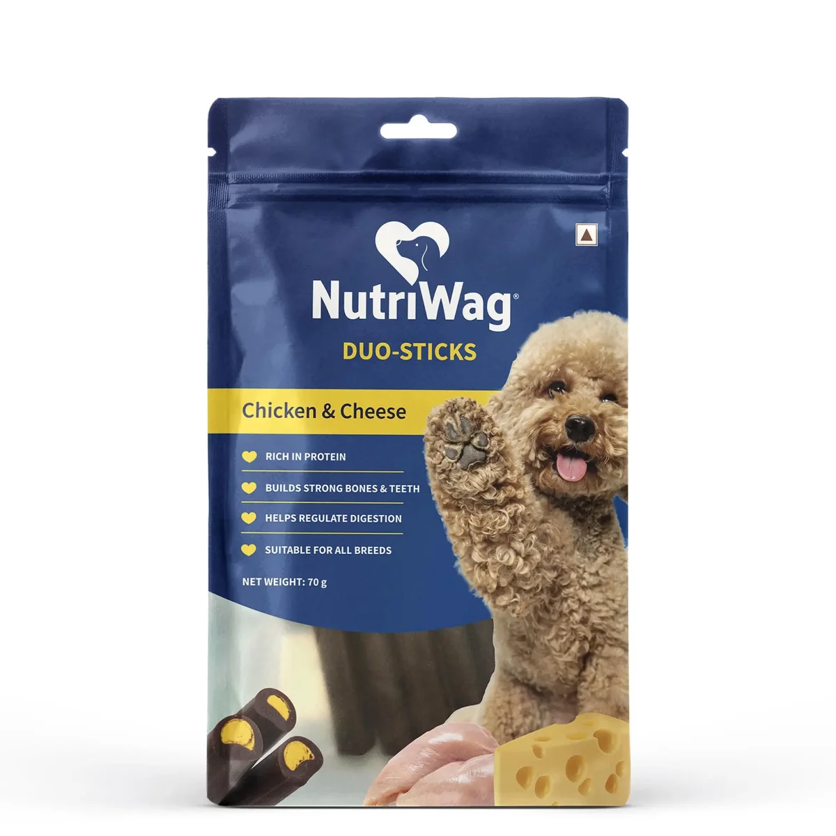 NutriWag Dog Treats - Chicken & Cheese Duo Sticks, 70 gm | Pack of 3 |Protein-Rich, Easily Digestible | Ideal for Puppies & Adult Dogs | Tasty Chews for Daily Treat or Training Reward