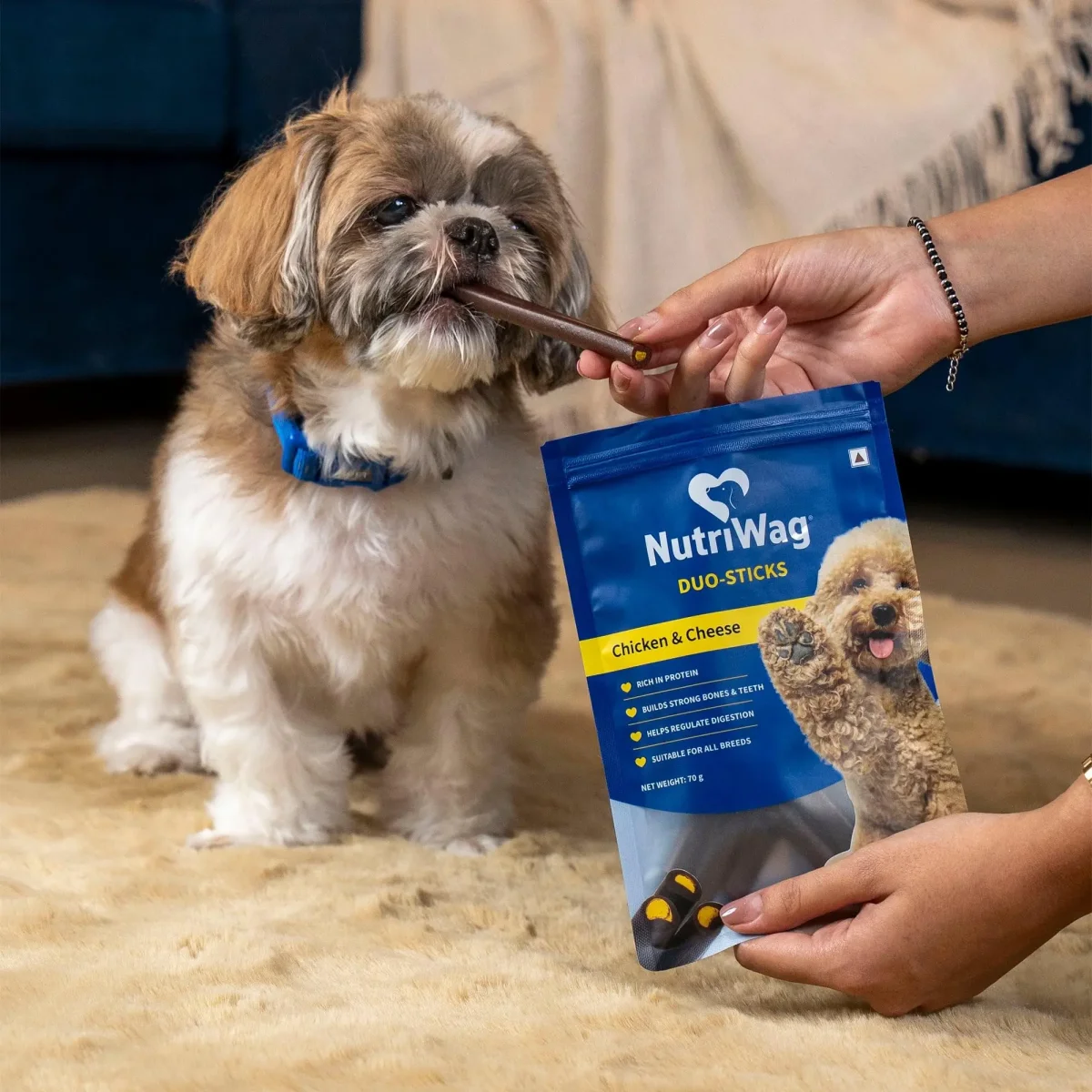 NutriWag Dog Treats - Chicken & Cheese Duo Sticks, 70 gm | Pack of 3 |Protein-Rich, Easily Digestible | Ideal for Puppies & Adult Dogs | Tasty Chews for Daily Treat or Training Reward - Bild 4