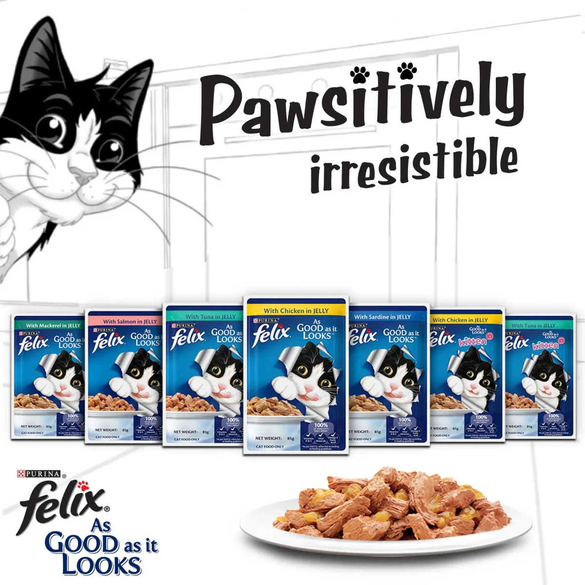 Purina Felix® As Good As It Looks Wet Food for Adult Cats|Complete and Balanced Cat Food |Salmon Flavour|Pack of 12 Pouches (12 x 85 g) - Bild 3