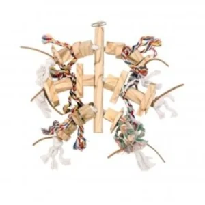 Wooden pendant with leather and rope L