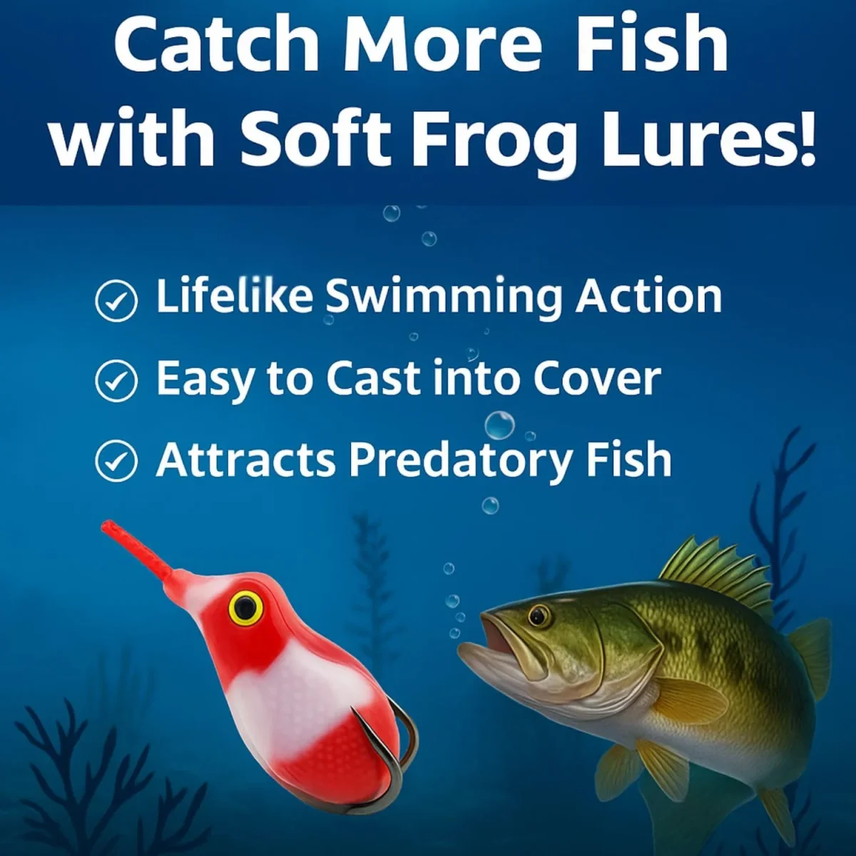 PetzLifeWorld Realistic Soft Frog Fishing Lure 1pc – Topwater Floating Frog Bait with Double Hooks – Weedless Design for Bass, Snakehead, Pike – Life-Like Action | Random Colour - Bild 6