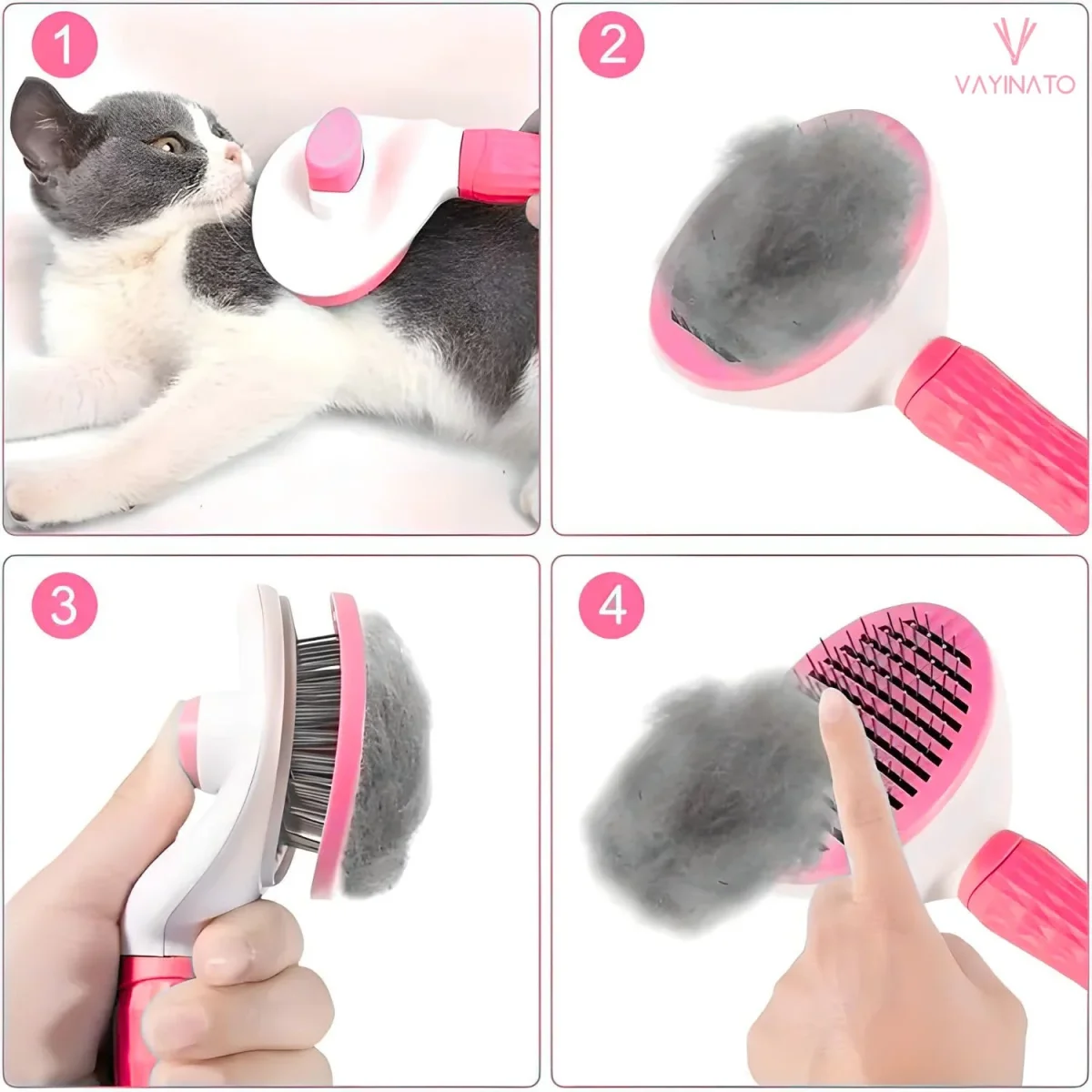 PetzLifeworld One Click Self-Cleaning Smooth Brush, Dog Cat Rabbit Pet Grooming Shedding Brush - Bild 5